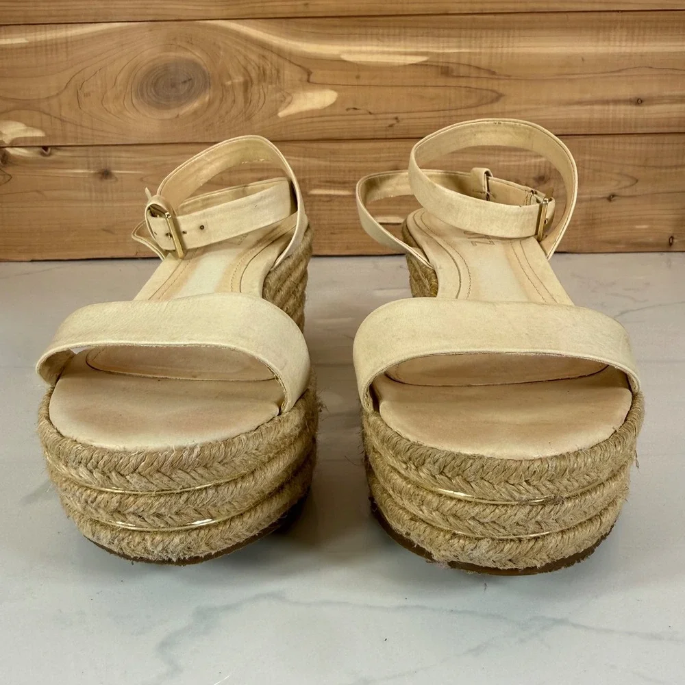 Schutz  Espadrille Wedge Sandals Womens 38/7.5 Gold Trim Cream Leather Summer